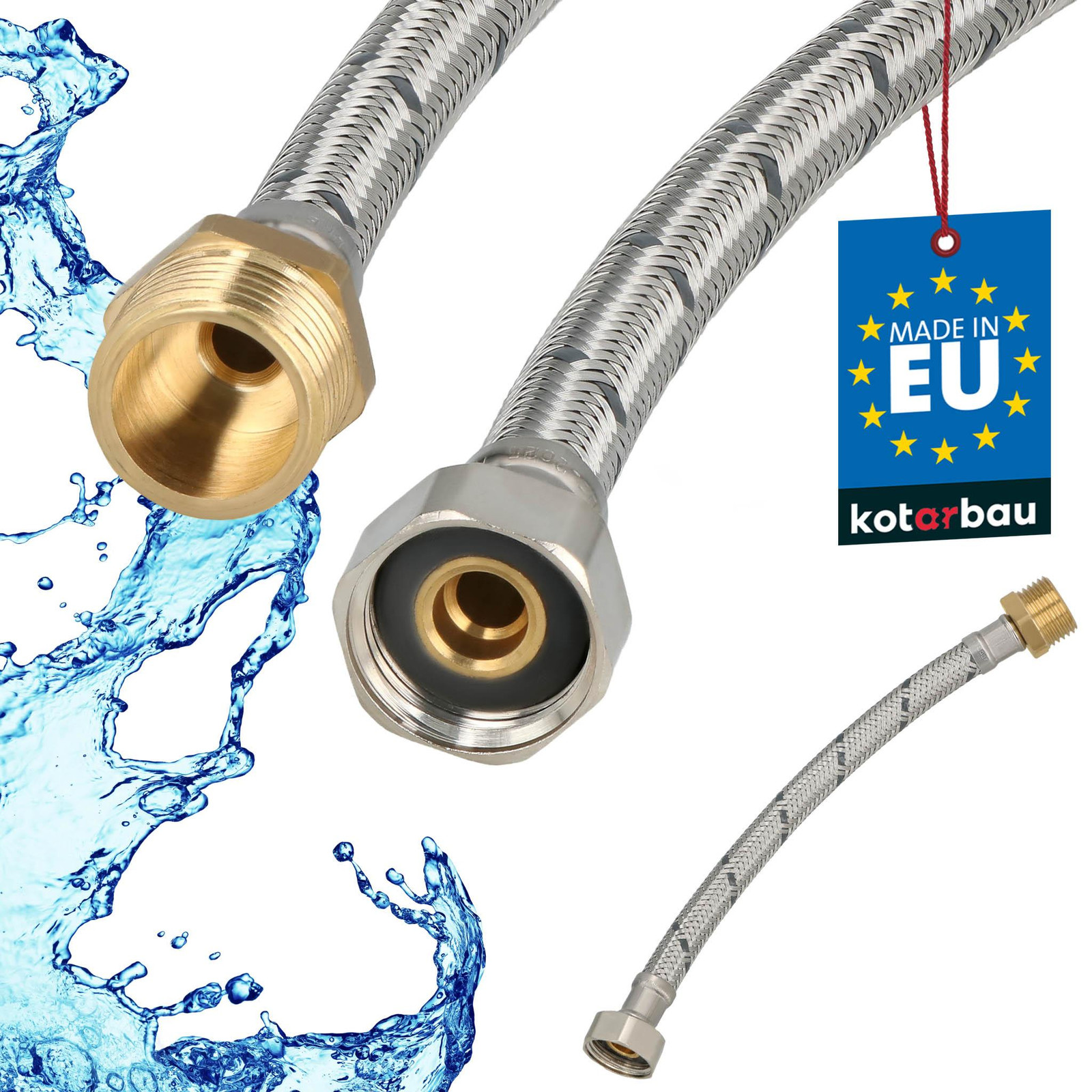 KOTARBAU Flexibele Sanitaire Aansluitslang 1/2" x 1/2", 20 cm, Buitendraad x Binnendraad, Roestvrijstaal