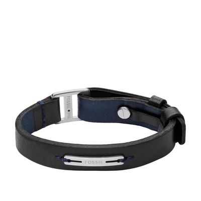 Lederarmband FOSSIL "Schmuck Geschenk Edelstahl, Leder MACHINE", edelstahlfarben, schwarz, blau, Armbänder, Damen, 31,4cm, Edelstahl Leder, Edelstahl, Leder, Lederarmband
