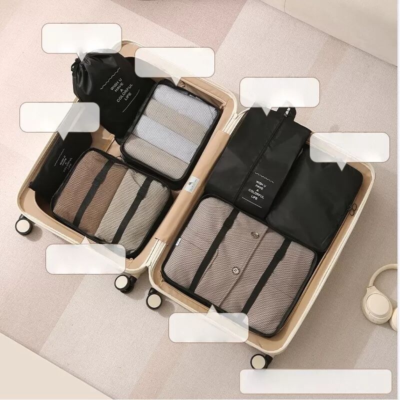INF 7-teiliges Reise-Toilettenartikel- & Kosmetik-Organizer-Set - Gepäck-Packwürfel Schwarz