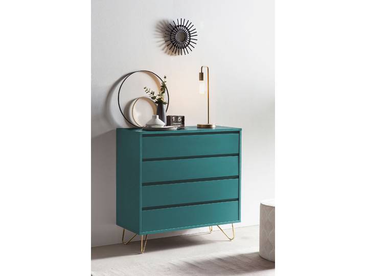 Kommode SALESFEVER Bolton - Stilvolles Sideboard , blau (petrol, gold), B:90cm H:90cm T:40cm, MDF, Metall, Sideboards, Kommode, in tollen Farben, Sideboard, Flurschrank, Anrichte