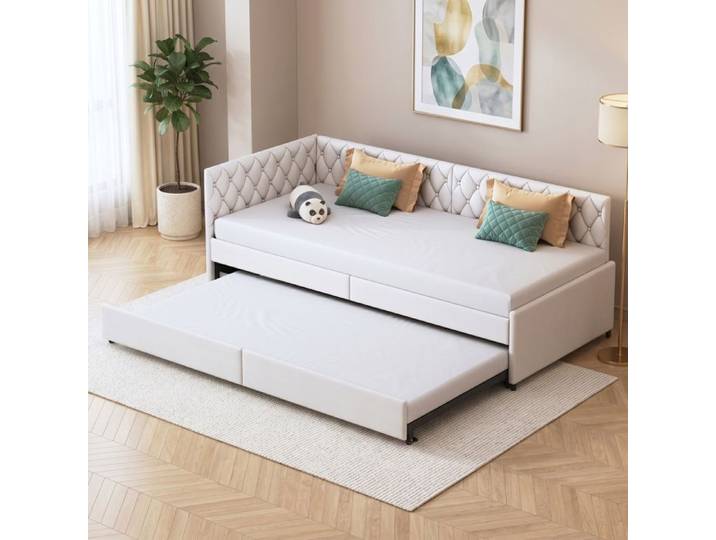 Canapé lit - 90x200 cm - Anajqaqia - Canapé-lit 2 places - Canapé-lit convertible pour salon -Canapé convertible- Velours - Beige