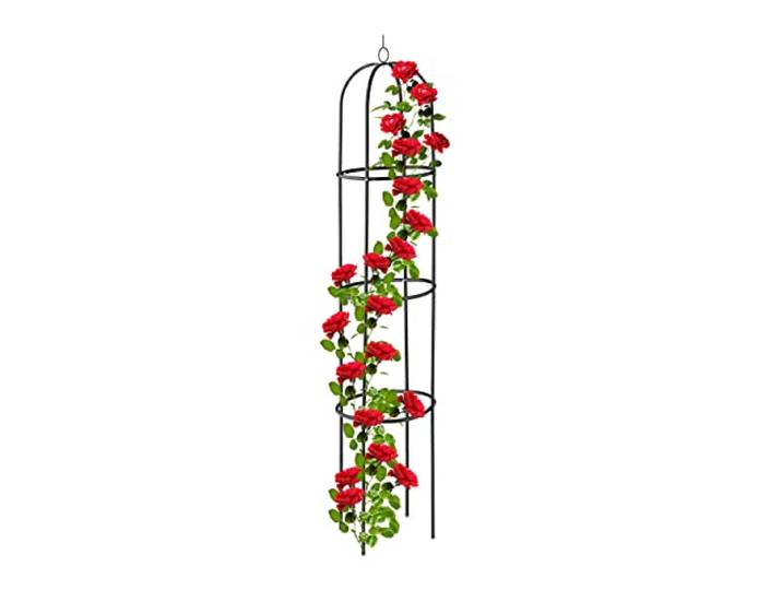 Relaxdays plantensteun, 190 cm hoog, met 3 ringen, zwart