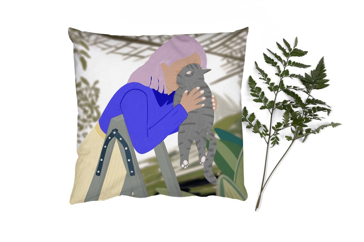 PillowMonkey Sierkussen Kat Minimalisme 60x60 cm