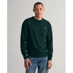 Gant für Herren. 87211 Pullover mit Rundhalsausschnitt aus sehr feiner grüner Schafwolle (S), Lässig, Marine