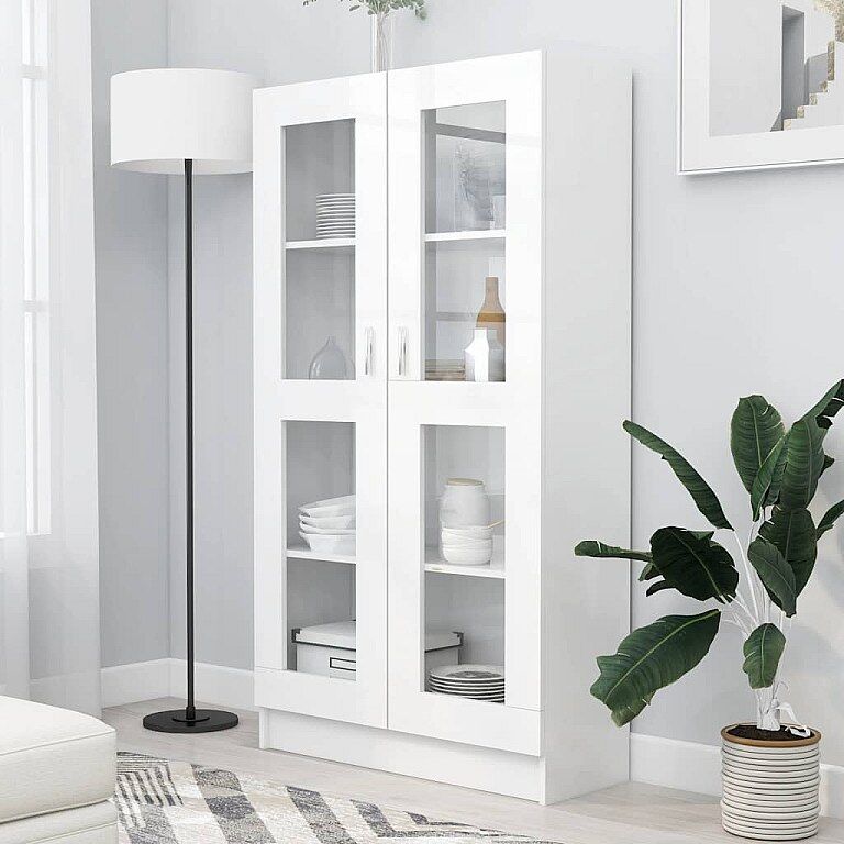 vidaxl Vitrina de madera contrachapada blanco 82,5x30,5x150 cm