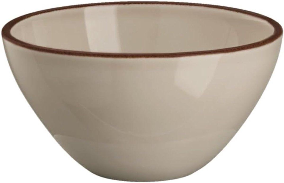 Handgeschilderde Porseleinen Dessertkom met Grijs Bruine Rand - 17 cm