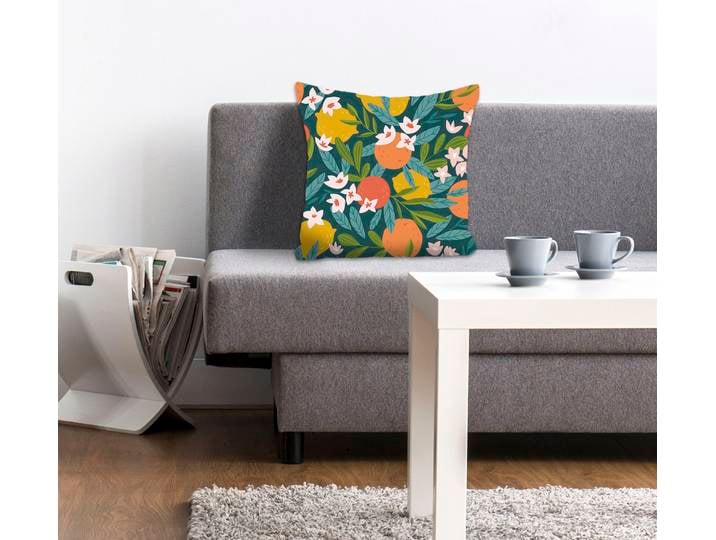Dekokissen QUEENCE Adina , bunt (bunt, bedruckt), B:40cm L:40cm, Polyester, Dekokissen_Sitzkissen_Kissenhüllen, Dekokissen, mit Orangen und Zitronen