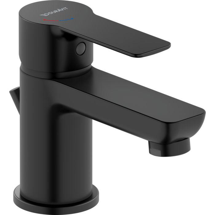 Duravit D-Code Waschtischarmatur S DC1013001046 FreshStart, MinusFlow, mit Zugstange, Schwarz Matt
