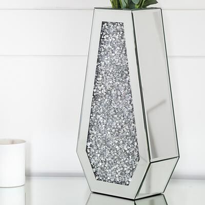 SHYFOY 14In Modern Mirrored Flowers Vase,Crushed Diamond Glass Tall Vase