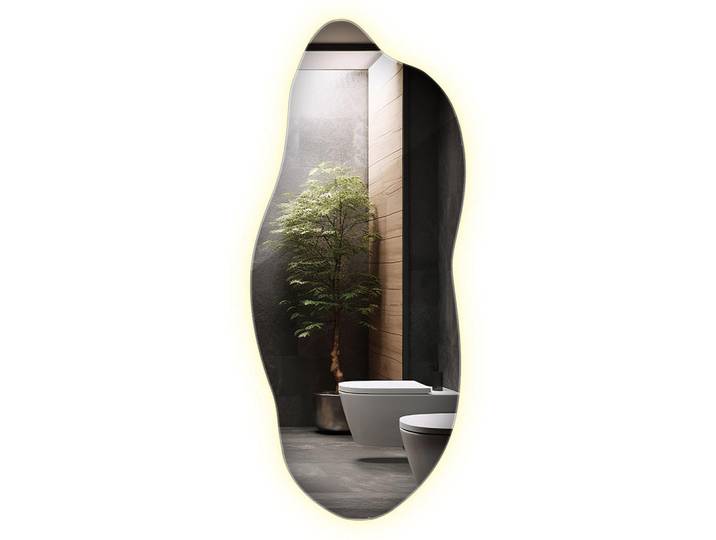Wallfluent Led-Spiegel 35x80 cm Asymmetrisch Neutralweiß 4000K, Hellblau, Glas, Organisch, 35x80x0.4 cm, Spiegel, Wandspiegel