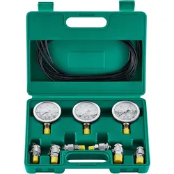 VEVOR Hydraulikdruck-Testset, 250/400/600 bar, 3 Messgeräte, 6 Testkupplungen, 3 Testschläuche, Bagger-Hydraulik-Testmanometer-Set mit Tragbarer Tragetasche für Bagger, Traktoren, Baumaschinen