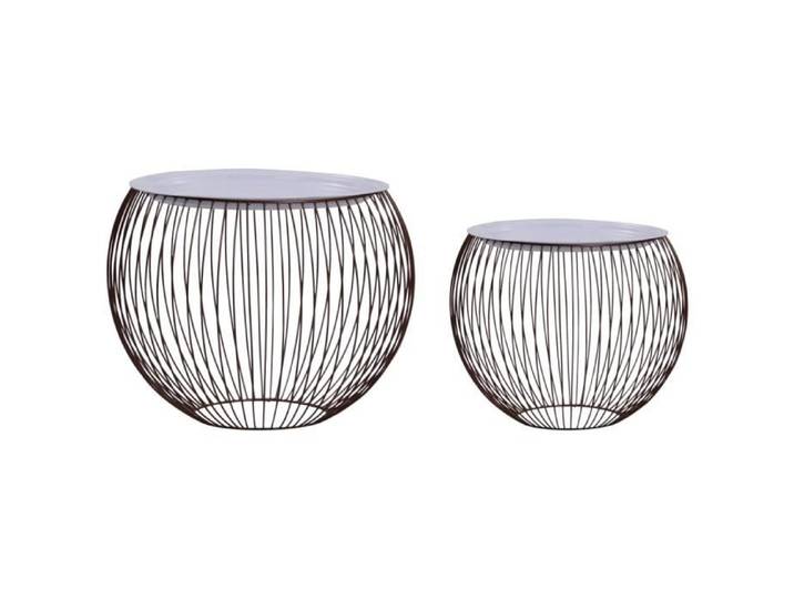 Tables basses - Doré - Panier unique - Design industriel - Rond - Blanc - 2 pcs