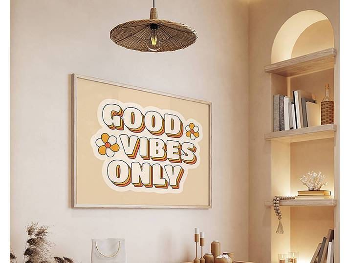 Tableau déco Good Vibes Only Cadre : hêtre massif verni Fixation : plexiglas Multicolore 73 x 93cm