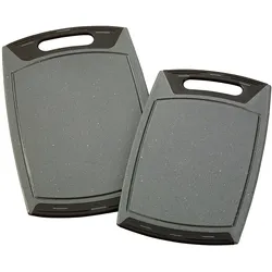 Stoneline Schneidbretter Set 2-teilig, groß und klein, 36 x 22 cm und 42 x 25 cm, mit Saftrille, rutschfest, grau, Schneidebrett Kunststoff schonend für Messer