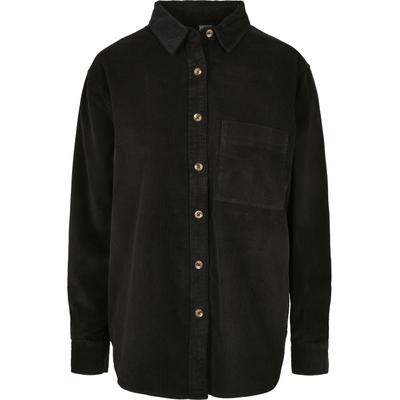 Langarmhemd URBAN CLASSICS "Urban Classics Damen Ladies Corduroy Oversized Shirt", Damen, Gr. M, US-Größen, schwarz, 100% Baumwolle, unifarben, Hemden