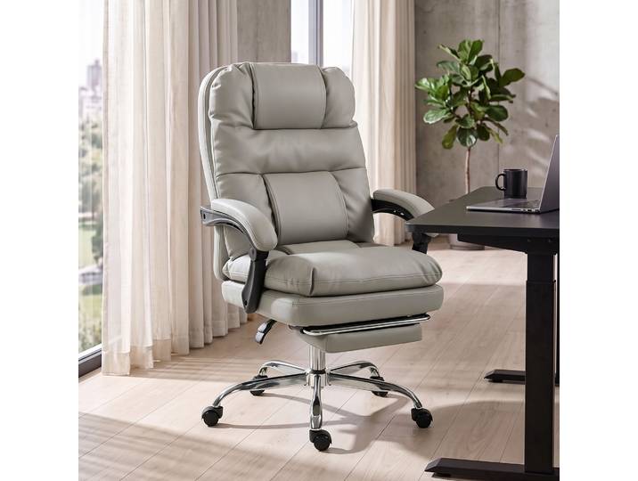 HOMCOM Fauteuil Bureau Ergonomique PU Inclinable 155° Gris