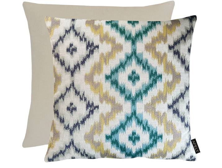 Dekokissen APELT Milan in Ikat-Design , bunt (natur, blau, ornament), B:45cm H:10cm L:45cm, Mischgewebe, Dekokissen_Sitzkissen_Kissenhüllen, Dekokissen, inclusive Soft-Kissenfüllung 100% PES