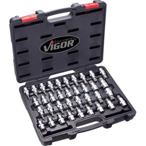 Vigor Schraubendreher-Einsatz V2496, 36-teilig, 1/2 Zoll, Torx, Innensechskant, Innenvielzahn