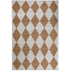 KADIMA DESIGN Jute Teppich Flachgewebe Rautenmuster Handgefertigt Naturfaser | 160x230cm