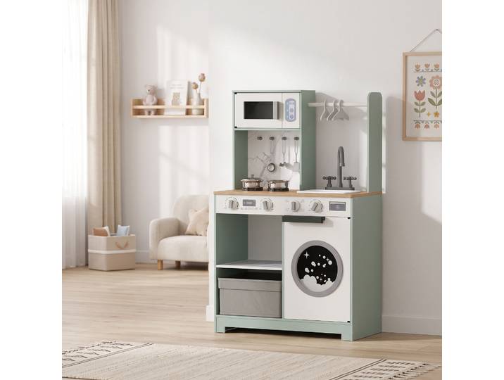 AIYAPLAY Cuisine Enfant Dinette Bois Évier Micro-ondes Vert