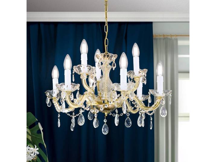 ORION Kristall Kronleuchter Marie Claire, dimmbar, messing / gold, für Wohn- / Esszimmer, Metall, Kristall Kronleuchter
