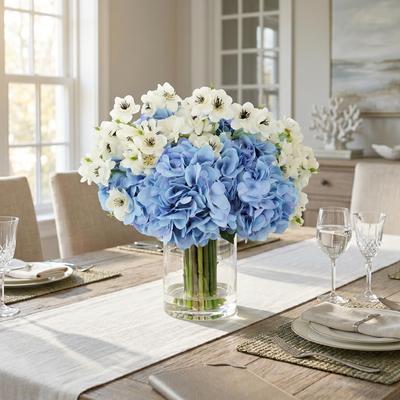 Creative Labs Hydrangea and Cherry Blossom Arrangement in Glass Vase