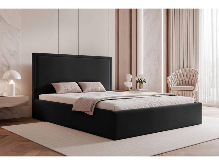 Compleo Polsterbett Design Bett, Elegant und Glamour Design, Doppelbett, gepolstertes Kopfteil mit Bettkasten