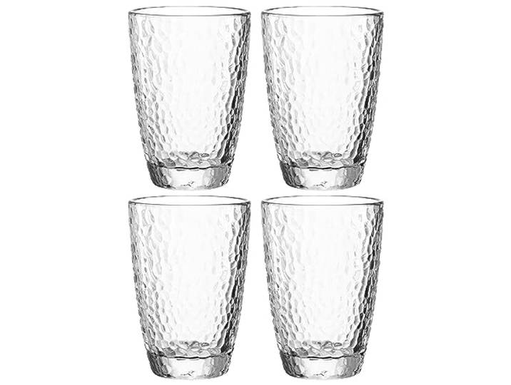 Leonardo Matera 077408 Lot de 4 verres à boire en verre de qualité supérieure aspect martelé Capacité 340 ml Passe au lave-vaisselle Robuste Transparent