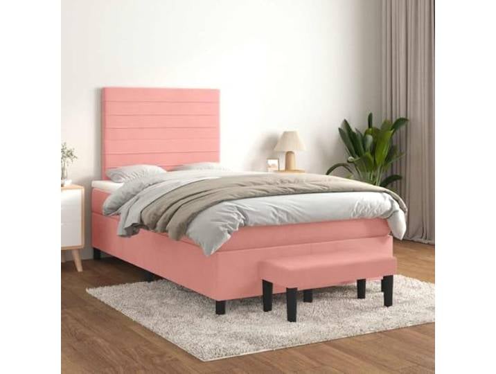 KTHLBRH Boxspringbett mit Matratze Rosa 120 x 190 cm Weicher Samt, Doppelbettgestell, robustes Gestell, Schlaf