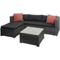 PROREGAL Poly-Rattan Garnitur Balkon-/Garten-/Lounge-Set Sofa Sitzgruppe Grau Kissen Dunkelgrau mit Dekokissen