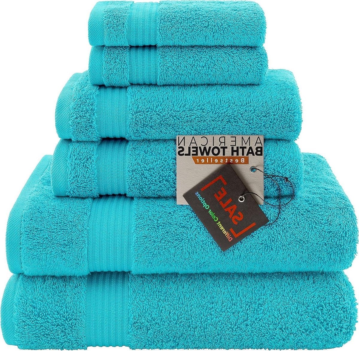 6-delige luxe Turkse katoenen handdoekset in aqua blauw voor volwassenen