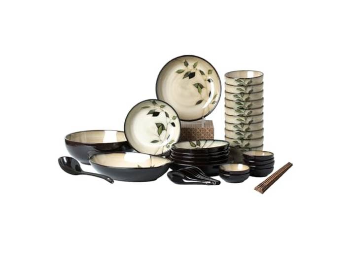 Zhixubah Tafelservice Aus Porzellan Geschirrset Vintage 8 Personen Keramik-Geschirr Service Servierteller Groß Obstteller Dessertschalen Sushi Teller Mikrowellen Und Spülmaschinenfest(56pcs)