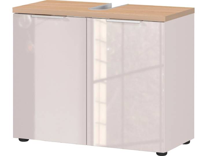 Waschbeckenunterschrank GERMANIA Tavira , weiss (kaschmir, lindberg, eiche, nachbildung), B:70cm H:58cm T:34cm, Glas, Holzwerkstoff, Kunststoff, Schränke, Waschbeckenunterschrank, Waschbeckenunterschrank mit Glasfronten und Siphonausschnitt
