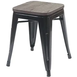 Proregal Hocker inkl. Holz-Sitzfläche | Metallhocker Sitzhocker | Metall, Industriedesign, stapelbar | Schwarz