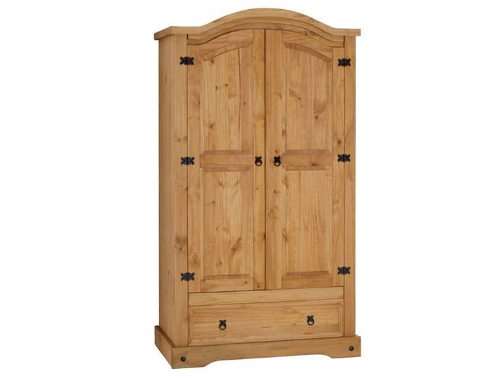 Armoire SALSA penderie pour vêtements style mexicain avec 2 portes 1 étagère 1 tiroir en pin massif finition teintée/cirée