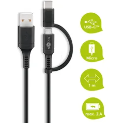 GOOBAY 71892 - Sync- & Ladekabel, USB-A -> micro B & USB-CTM Adapter, 1,0 m