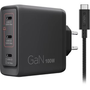 Lenovo USB-Ladegerät Multi-port, GaN, 100 Watt, 3x USB-C, 3 Ports, Schnellladegerät mit USB-C Kabel