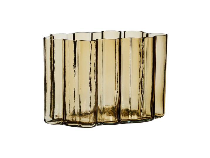 Vase en verre ambre, silhouette fine, à poser, surface texturée -