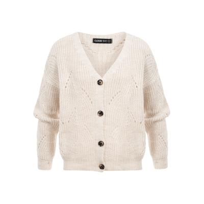 Cardigan CLOUD 5IVE "CLOUD 5IVE Knit Cardigan with buttons", Damen, Gr. XS, beige, 100% Polyacryl, unifarben, normal, V-Ausschnitt, Strickjacken