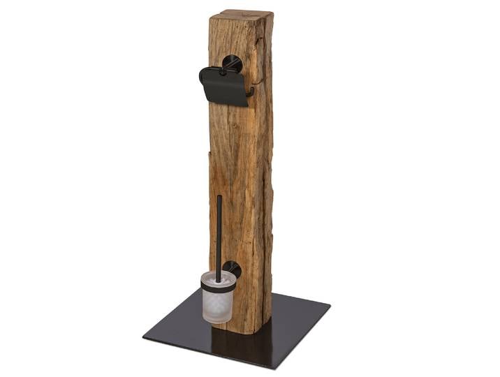 Toilettenpapierhalter aus Eiche-Altholz / Metall, Metall silber
