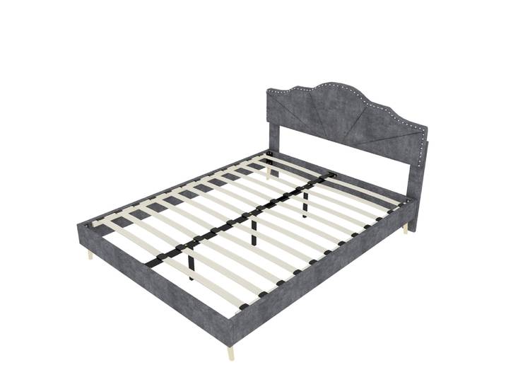 Lit tapissier double en lin gris 140x200cm