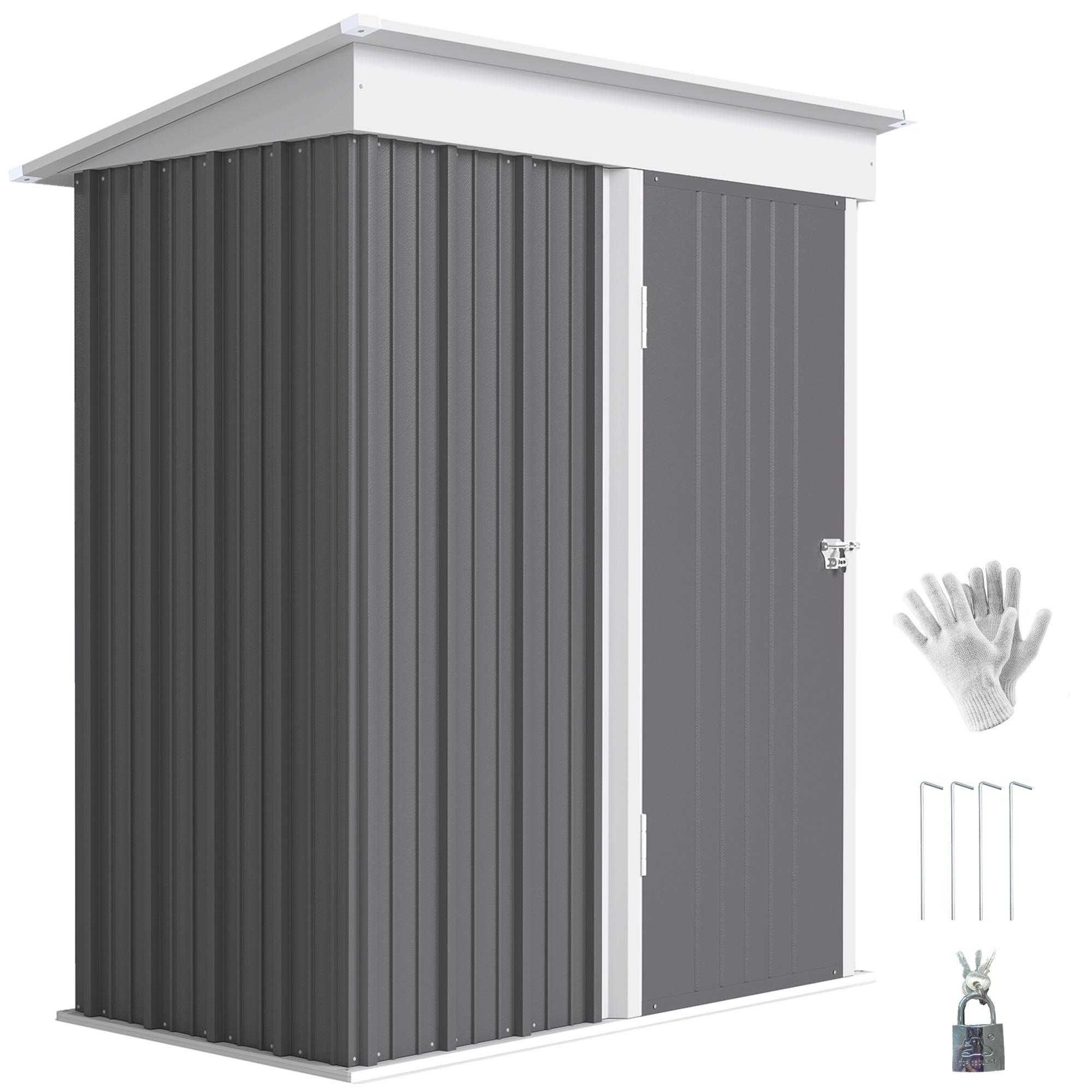 Gartenschuppen als Outdoor-Ger?teschuppen aus Wellstahl, Wanddesign, verstellbare Regalb?den und verschlie?bare Tš¹r, Grau, fš¹r den Au?enbereich