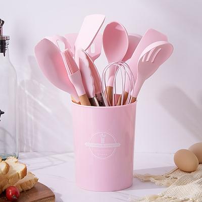 12-teiliges Silikon-Kochbesteck-Set, antihaftbeschichtet, lebensmittelechtes Silikon, Küchenutensilien mit Holzgriffen, Backutensilien, kleines Kochgeschirr-Set für die Wohnung