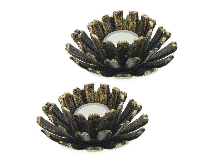 Teelichthalter Blumenform 2er-Set Gold-Schwarz