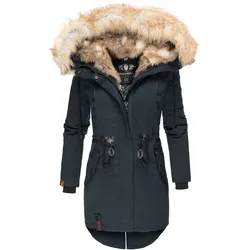NAVAHOO Damen stylischer Wintermantel Winterparka mit Kunstfell-Kapuze Bombii