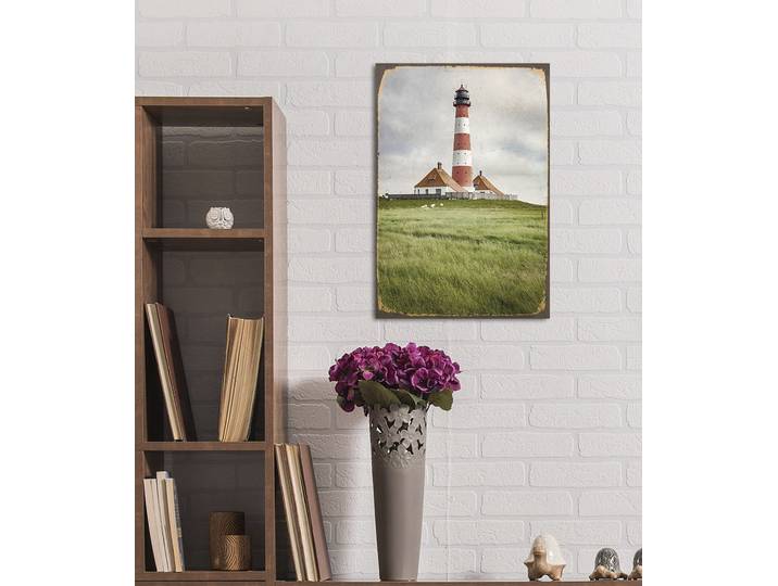 Metallbild QUEENCE Leuchtturm II , bunt (farbe bild(er): bunt), B:20cm H:30cm, Metall, Stahl, Bilder, Metallbild, Stahlschilder