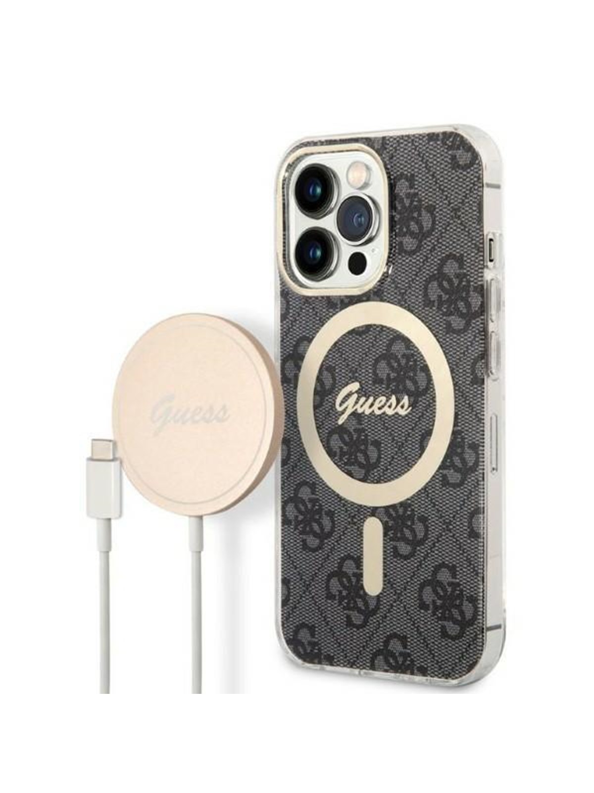 GUESS GUBPP13LH4EACSK Case+ Charger iPhone 13 Pro black/black hard case 4G Print MagSafe