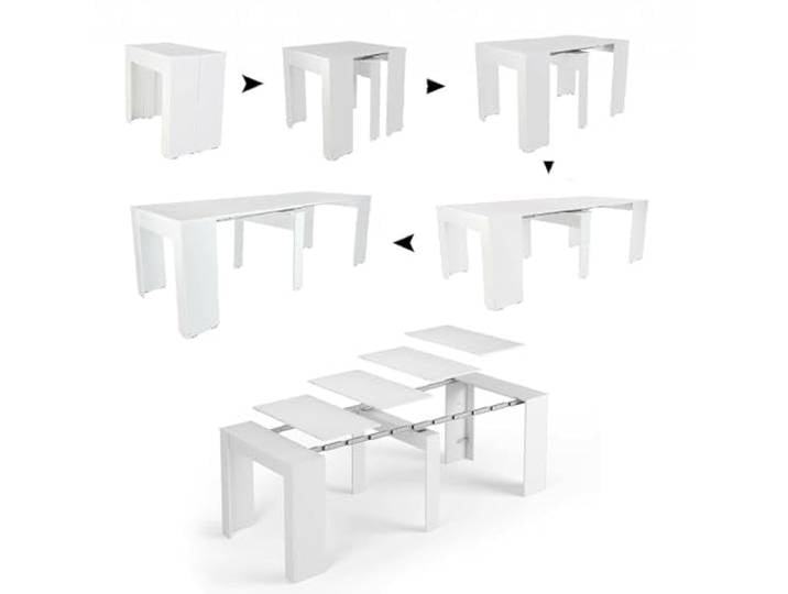 Dmora - Ausziehbarer Tisch Alberique, Tisch mit Verlängerungen, Mehrzweckkonsole, Ausziehbarer Esstisch für bis zu 10 Sitzplätze, 90/237x51h78 cm, Weiß