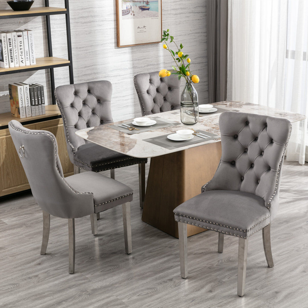 Mercer41 Delafield Lux Kitchen Dining Chairs Grey/Silver 95cm H X 50cm W X 62cm D