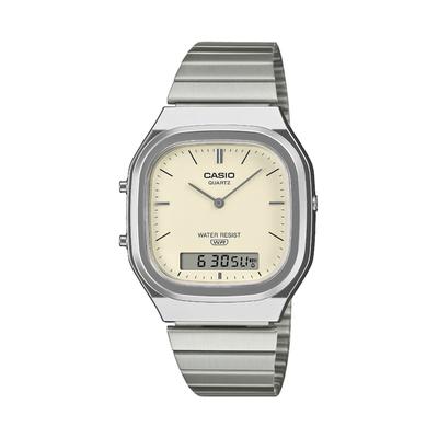 Chronograph CASIO VINTAGE, silber (edelstahlfarben, creme, creme), Armbanduhren, Herren, silberfarben, Chronograph, Quarzuhr, Armbanduhr, Damenuhr, Herrenuhr, Edelstahlarmband, analog